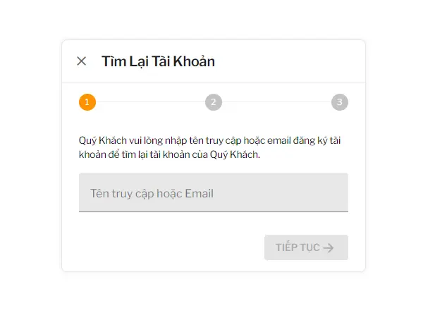 Nhập thông tin tài khoản hoặc email để lấy lại mật khẩu